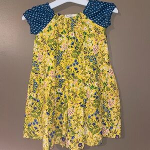 Grayce Girls A-Line Yellow Blue Floral Dress Short Sleeve Ruffle Sz 3 Hand Made